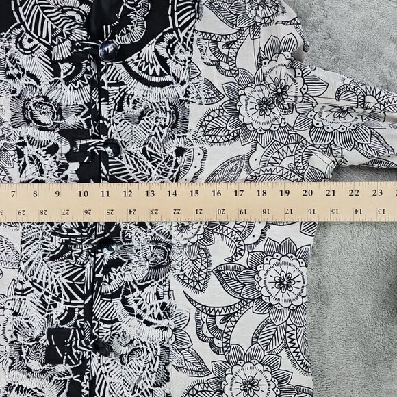 Chico's Jacket Womens Size M Silk Linen Black White Floral Print Embroidered - Picture 7 of 7